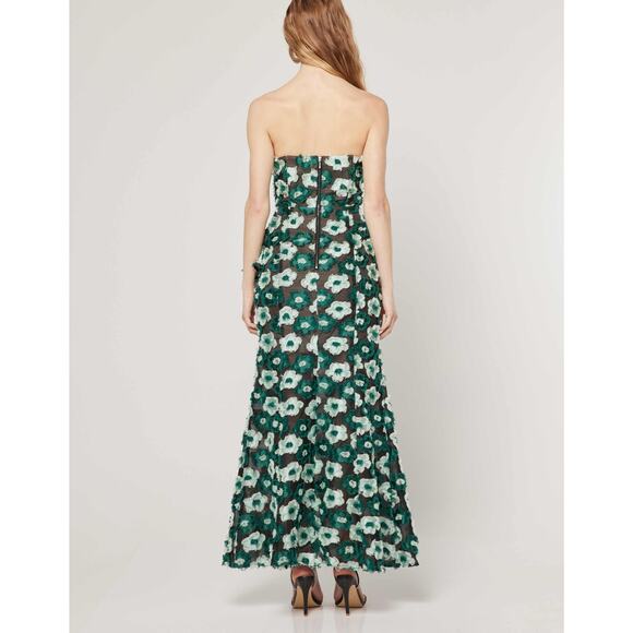 Elliatt Flora Print Strapless Georgina Hi-Slit Maxi Dress Green Women's Size S - Picture 2 of 9